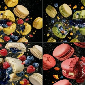 Floating Macarons with Cracked Shells Prompt